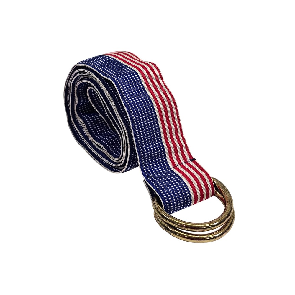 J McLaughlin D-Ring Belt Mens Medium Red White Blue American Flag Stars Stripes